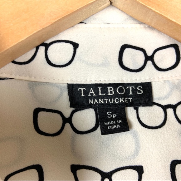 Talbots Nantucket Top Ivory Glasses Print Petite S - Picture 6 of 6